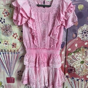 LoveShackFancy XS Pink Stella dress hand dyed